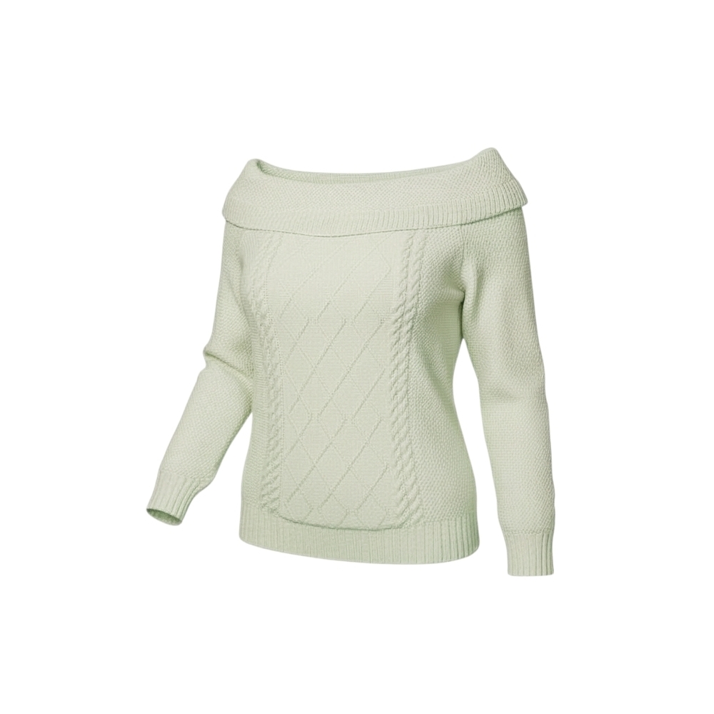 Lane Bryant Off the Shoulder Shawl Collar Cable Knit Sweater Mint Green 18/20